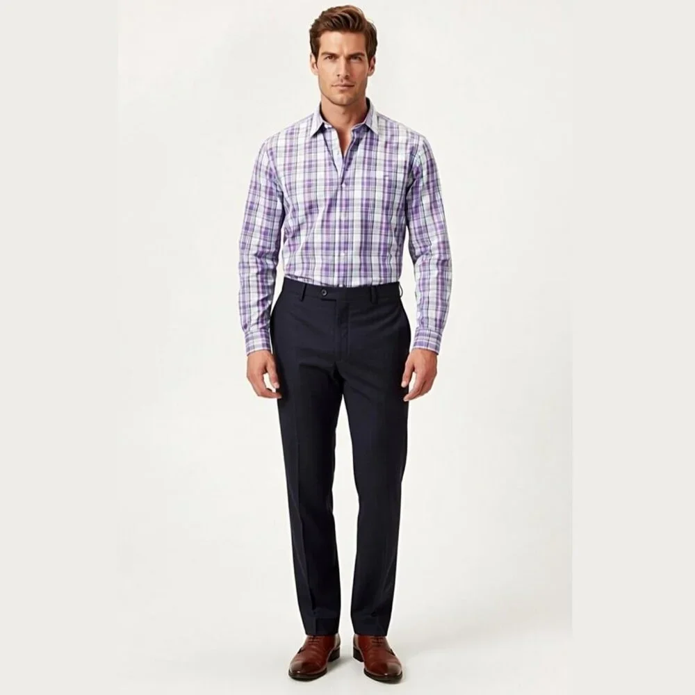 Banana Republic Purple Plaid Button Down Shirt L Long Sleeve Cotton Work Casual